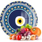 Decovetro Cam Kesme Tahtası Yuvarlak Büyük Nazar Boncuğu Desenli 30x30 Cm
