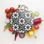 Decovetro Cam Kesme Tahtası Yuvarlak Çini Çiçek Desenli 30x30 Cm