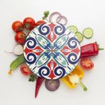 Decovetro Cam Kesme Tahtası Yuvarlak Çini Motif Desenli 30x30 Cm