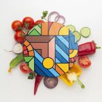 Decovetro Cam Kesme Tahtası Yuvarlak Karma Geometrik Desenli 30x30 Cm