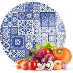 Decovetro Cam Kesme Tahtası Yuvarlak Mavi Çini Motif Desenli 30x30 Cm