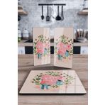 Decovetro Cam Sunum Servis Tabağı 3'lü Kare Set Pembe For You Desenli