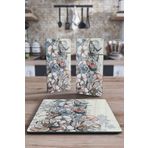 Decovetro Cam Sunum Servis Tabağı 3'lü Kare Set Vintage Karışık Çiçek Desenli