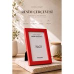 DecovianHomeDesign Doğal Ahşap Modern Ayaklı 15x21 Fotoğraf Çerçevesi | Kırmızı Renkli Masaüstü Çerçeve | Resimsiz