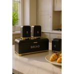 DecoVien Mutfak Ekmeklik ve Baharatlık Seti, Siyah Gold Renk, Metal, 4 Parça, Bread ve T S C Harfli