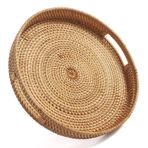 DECRAFTS Yuvarlak Rattan Servis Tepsisi Saplı Dokuma Dekoratif Sehpa Tepsisi Osmanlı Doğal (34 cm x 7 cm)