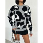 Ded Collection Kadın Leopar Desenli Sakallı Trend Triko Kazak - 001-Siyah - Standart