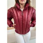 Ded Collection Kadın Parlak Kumaş Kısa Boy Yüksek Yaka Fermuarlı Trend Şişme Mont - 239-Bordo