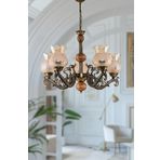 Dede Beş Kollu Ahşaplı Eskitme Elbe Zamak Avize Bal Rengi Camlı 20x65 cm