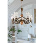 Dede Beş Kollu Ahşaplı Eskitme Elbe Zamak Avize Mat Beyaz Camlı 20x65 cm