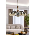 Dede Beş Kollu Ahşaplı Eskitme Lale Zamak Avize Bal Rengi Camlı 20x65 cm