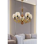 Dede Beş Kollu Ahşaplı Eskitme Sava Zamak Avize Bal Rengi Camlı 20x65 cm