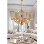 Dede Beş Kollu Ahşaplı Eskitme Zamak Metal Döküm Avize Kahverengi Rattan Hasır Şapkalı 70x52 cm