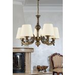 Dede Beş Kollu Metal Eskitme Cadena Döküm Zamak Avize Krem Şapkalı 20x65 cm