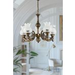 Dede Beş Kollu Metal Eskitme Cadena Döküm Zamak Avize Mat Beyaz Camlı 20x65 cm