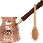 DEDE Copper - IST Serisi (XLarge-16,9 floz) - Ahşap Saplı En Kalın Katı Bakır Oyma Türk Yunan Arap Kahve Demliği, Ocak Üstü Kahve Makinesi Cezve, Jezve, Jazz Cazzve, Ibrik, Briki (Parlak)