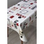 Dede Ev Tekstil Elyaf Astarlı Silinebilir Pvc Muşamba Masa Örtüsü - Kırmızı Chef - 140 x 220 cm - Beyaz