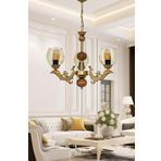 Dede Üç Kollu Ahşaplı Eskitme Sava Zamak Avize Bal Rengi Camlı 20x65 cm