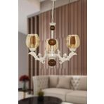 Dede Üç Kollu Ahşaplı Krem Rengi Sava Zamak Avize Bal Rengi Camlı 20x65 cm