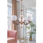 Dede Üç Kollu Zamak Avize Bakır Krem Çinili Kahverengi Çizgili Beyaz Camlı 71x99 cm