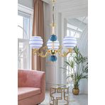Dede Üç Kollu Zamak Avize Gold Mavi Çinili Mavi Çizgili Beyaz Cam 71x74 cm