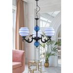Dede Üç Kollu Zamak Avize Siyah Mavi Çizgili Beyaz Camlı Mavi Çinili 71x99 cm