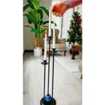 Dede Üçlü Metal Şamdan Mumluk Mavi Çinili 65x15 cm
