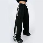 Deef Wear Y2K Harajuku Şeritli Kargo Eşofman Altı/pantolon - 010 - Siyah