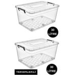 DEEMBRO 2 Adet 30 Lt Tekerlekli Saklama Kutusu Tekerlekli Saklama Kabı Büyük Boy Saklama 41*60*19 Cm