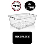 DEEMBRO 30 Lt Tekerlekli Saklama Kutusu Kabı Büyük Depolama Kutusu Büyük Saklama Yatak Altı 41*60*19 Cm