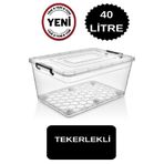 DEEMBRO 40 Lt Tekerlekli Saklama Kutusu 40 Lt Tekerlekli Saklama Kabı Büyük Boy Depolama Kutusu 41*60*23 Cm