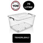 DEEMBRO 70 Lt Tekerlekli Saklama Kutusu 70 Lt Tekerlekli Saklama Kabı Büyük Depolama Kutusu 41*60*39 Cm