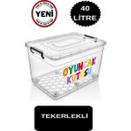 Deembro Tekerlekli Oyuncak Saklama Kutusu 40 Lt Düzenleyici Çocuk Odası Dolap Içi Oyuncak Saklama Kabı büyük boy - Şeffaf