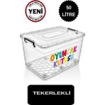 Deembro Tekerlekli Oyuncak Saklama Kutusu 50 Lt Düzenleyici Çocuk Odası Dolap Içi Oyuncak Saklama Kabı büyük boy - Şeffaf