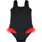 Deep Beach DB200618CM Siyah Kırmızı Fırfır Detaylı Kız Çocuk Mayo