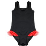 Deep Beach DB200618CM Siyah Kırmızı Fırfır Detaylı Kız Çocuk Mayo