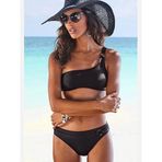DEEP BEACH HALKALI SİYAH TEK OMUZLU BİKİNİ ÜSTÜ DB20010BU SİYAH 40