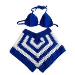 DEEP BEACH Mavi Beyaz el örgüsü bikini short takım MAVİ S/M