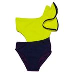 Deep Beach Neon Sarı Kolu Volan Detaylı Kız Çocuk Mayo DB200566CM - 13 - 14 Yaş - Neon Yeşil