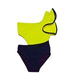 DEEP BEACH NEON SARI KOLU VOLAN DETAYLI KIZ ÇOCUK MAYO DB200566CM NEON SARI-SİYAH 6-7 Yaş