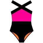 DEEP BEACH SİYAH-NEON PEMBE KIZ ÇOCUK MAYO DB200703CM Neon Pembe 9-10 Yaş
