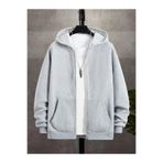 Deep sense Erkek Gri Kapüşonlu Fermuarlı Sweatshirt Kışlık Okul Hırkası Şardonlu Baskısız