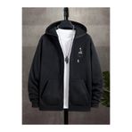 Deep sense Erkek Siyah Kapüşonlu Fermuarlı Sweatshirt Kışlık Okul Hırkası Şardonlu