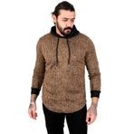 Deepsea 2303084 Vizon Piksel Detaylı Kolları Ribanalı Eteği Oval Kesim Kapüşonlu Erkek Sweatshirt