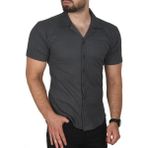 DeepSEA Erkek Antrasit Slim Fit Pamuklu Apaş Yaka Kısa Kol Penye Gömlek Dokulu Jakar Kumaş Dar Kesim Spor Gömlek 2501216