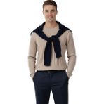 Deepsea Erkek Bej Rahat Kalıp Çizgi Dokulu Triko Kazak – Şık & Modern Tasarım 2605432 - 2XL