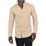 DeepSEA Erkek Bej Slim Fit Dar Kesim Keten Gömlek Hakim Yaka Pamuklu Keten Spor Gömlek 2201895