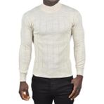 DeepSEA Erkek Bej Slim Fit Likralı Tüylenme Yapmayan Yarım Balıkçı Çizgili Triko Yarım Boğazlı Kazak 2505503