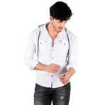 DeepSEA Erkek Beyaz Kapüşonlu Cepli Slim Fit Likralı Kot Gömlek 2300396