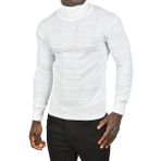 DeepSEA Erkek Beyaz Kare Desenli Balıkçı Yaka Slim Fit Boğazlı Triko Kazak 2505493